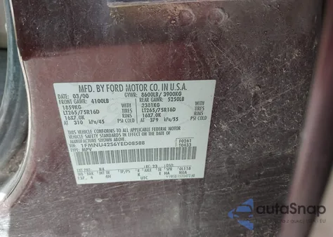 2000 Ford Excursion Limited z USA, uszkodzony, nr VIN 1FMNU42S6YED08588